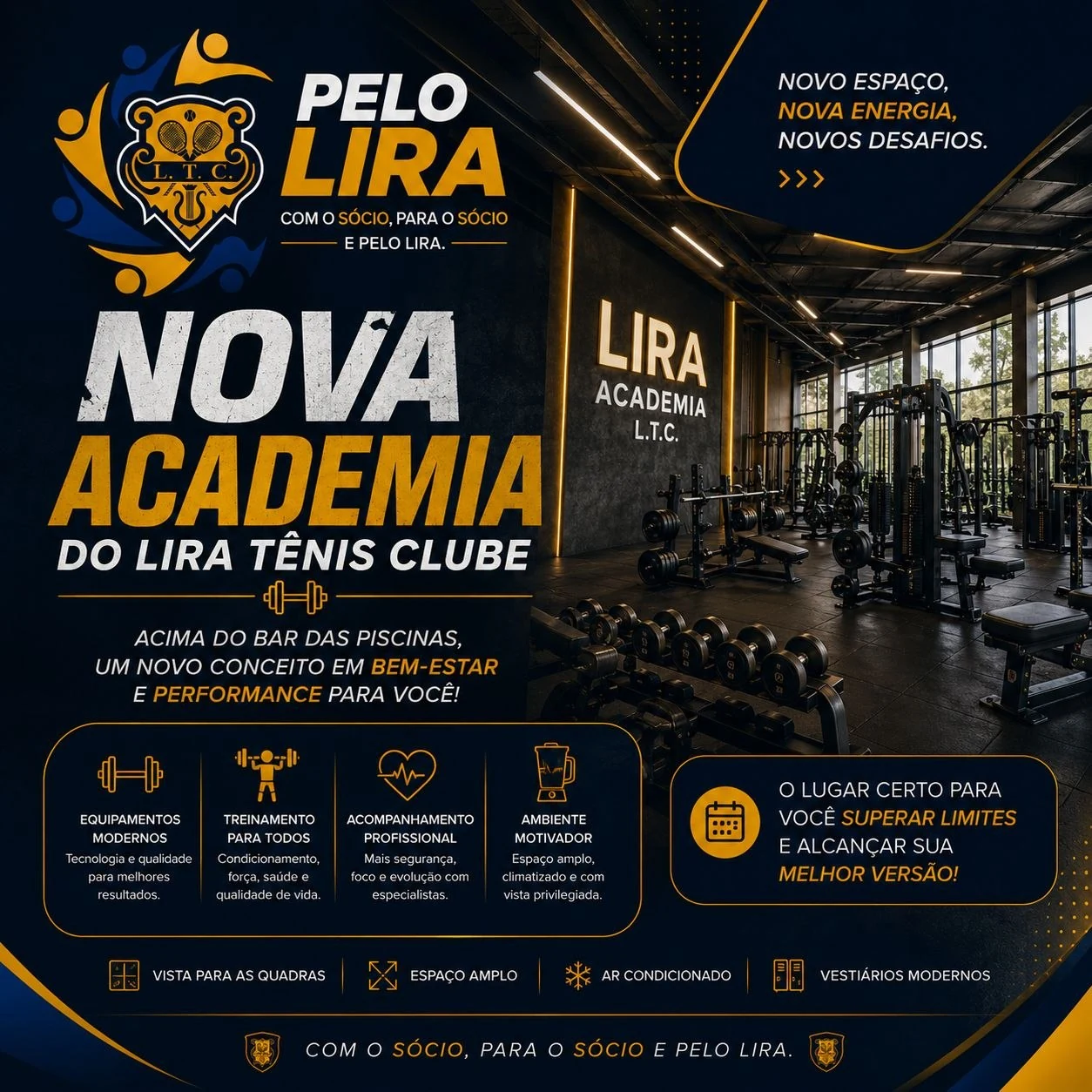 Nova Academia do Lira Tênis Clube — acima do bar das piscinas